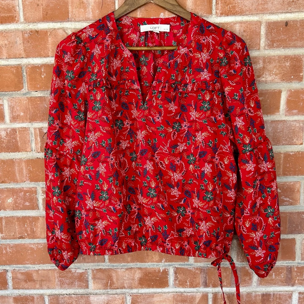 SP LOFT Petite Vibrant Red Floral Blouse